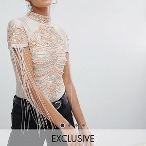 Bedazzled fringe bodysuit